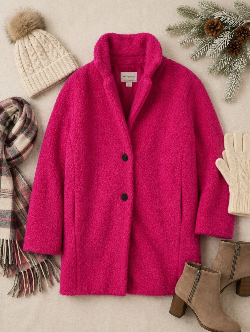 Daily Ritual Hot Pink Teddy Bear Fleece Button Lined Oversized Coat/jacket. Med
